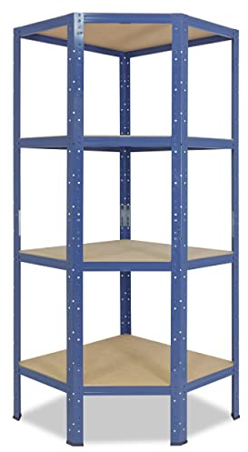 shelfplaza Home 155x60x30 cm Eckregal blau mit 4 Böden | Kellerregal · Lagerregal · Metallregal · Regale für Kellerraum · Steckregal · Abstellraum Regal