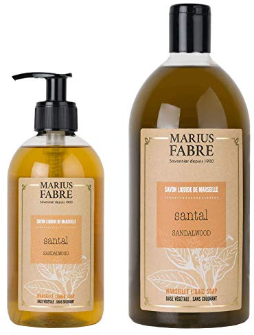Marius Fabre - 2er Set Flüssigseife - 400 ml Spender & 1 L Nachfüllflasche - Duftrichtung: Sandelholz (Santal)
