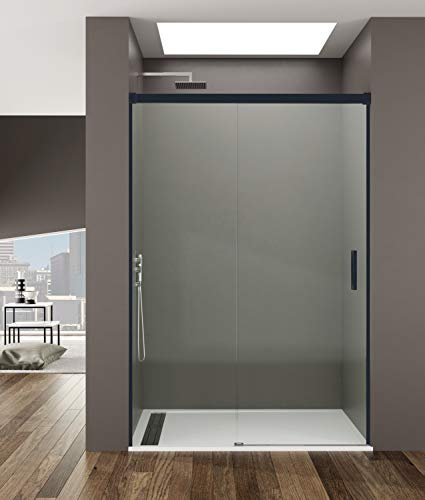 Paroi de douche avant 1 coulissant + 1 fixe | sans profil inférieur | Verre transparent trempé 6 mm anticalcaire | Largeur adaptable 115 à 120 cm | Hauteur 195 cm