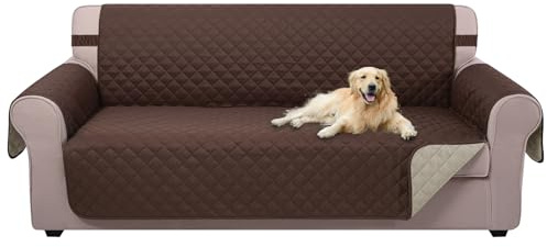 U-NICE HOME Reversible Sofa Cover Washable Couch Cover for Dogs Friendly with Elastic Straps Water Repellent Furniture Protector for 3 Cushion Couch (Sofa, Coffee/Beige)