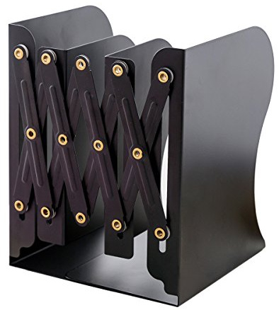 JIARI Book Ends, Black Decorative Metal Iron Bookends Holder Stand Desk Nonskid Adjustable Bookend (Black)