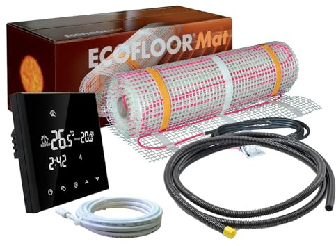 Komplett-Set elektrische Fußbodenheizung Ecofloor 200 W/m² mit Thermostat RT-50 schwarz (4,5 m² - 0,5 x 9 m)
