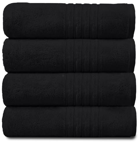GC GAVENO CAVAILIA New Hampton Pack of 4 Bath Towel Set, 100% Ringspun Cotton, Extra Absorbent 450 GSM Luxury Bath Sheets, Black, 4PK