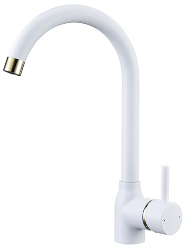 Hapilife White Kitchen Tap Monobloc Single Lever 360° Swivel Spout Retro