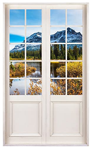 Wandtattoo 120 x 200 cm - Terrassentür mit Ausblick auf Berge und Fluss - Wandsticker