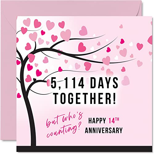 Stuff4 Lustige elfenbeinfarbene Jubiläumskarte Ehefrau oder Ehemann | 5114 Days Together, I Love You Geschenke Happy 14th Wedding Anniversary Karten 145 mm x 145 mm Grußkarten 14. Hochzeitstag