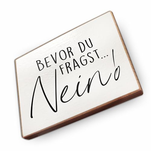 Kühlschrankmagnet mit Spruch - B - Handmade aus Buchenholz - Magnet für Kühlschrank Süß Witzig Lustig - Küchen Kühlschrank Deko 6.5cm x 5cm - Geschenk-Idee (Bevor du fragst - Nein)