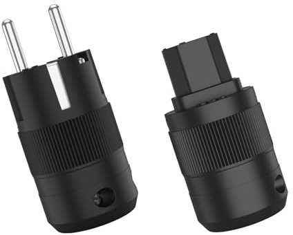 Tertullus 1 Paar Messing Rhodiniert High End Schukostecker + Kaltgerätestecer für Subwoofer, Verstärker, DV/AV (Rhodiniert, PE)