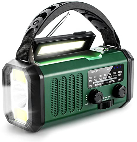 Aivica Emergency Hand Crank Radio with 10000mAh/37000mWh Battery Backup, NOAA/AM/FM Weather Radio, Type-C Charge,Solar Charging,SOS, 3 Modes LED Torch, Reading Lamp, Compass for Outdoor Survival