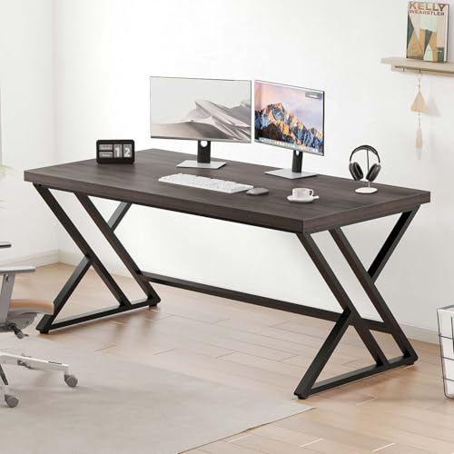 LVB Dunkelgrauer 140cm Schreibtisch Computertisch Industrie Design für Büro | Schreibtisch Groß mit Holz Metall, Gaming PC Tisch Ideal für HomeOffice Arbeitszimmer und Gaming
