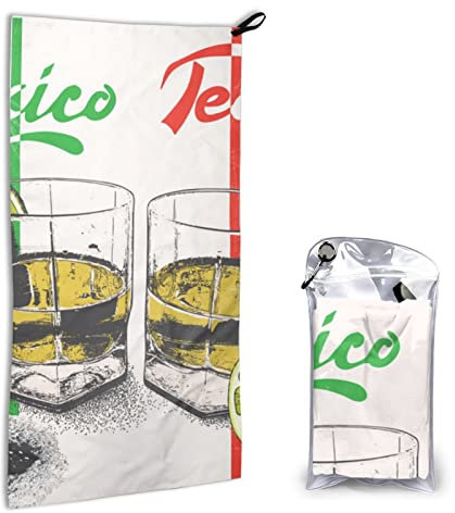 AROONS Schnell trocknendes Handtuch mit Tasche – Mexiko-Flagge und Tequila bedruckt, super saugfähiges Gesichtstuch, Mikrofaser, Reise-Sport-Handtücher, 40 x 80 cm