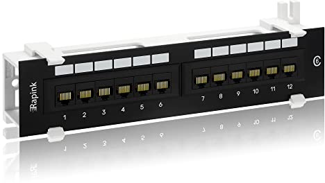 Rapink Patch Panel 12 Port Cat6 10G Support, Network Patch Panel UTP 10-Inch, Wallmount 1U Ethernet Patch Panel Punch Down Block for Cat6, Cat5e, Cat5 Cabling