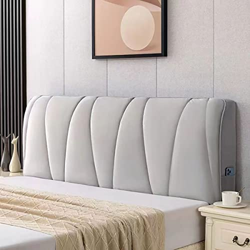 Copri Testata Letto Matrimoniale Copertura per Testiera per Matrimoniale/Singolo Premium Elastica Copritestata Letto Velluto Fodera Protezione Anti-Collisione Cuscino Color:Light Gray, Size :180x75