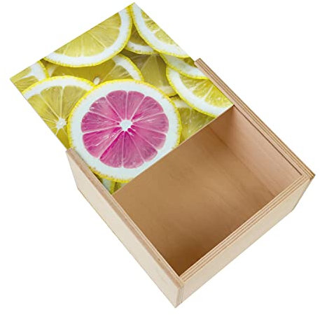 Fabulous Cofanetto in legno - Rondelle di limoni gialli e rosa, cibo fresco (11 x 11 x 3,5 cm)