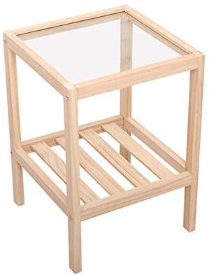 Zweischichtiger Nachttisch, einfacher, stilvoller Couchtisch, Lounge-Tische für Balkon, Terrasse, Garten, Stabiler Metallrahmen und Tischplatte aus gehärtetem Glas (Größe: 40 x 40 x 50 cm, F