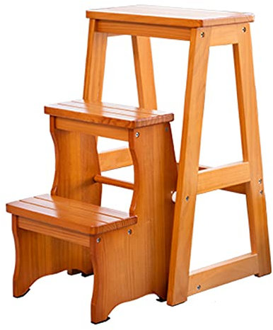 Massivholz-3-Stufen-Hocker, Holzleiter, multifunktionaler Blumenständer für den Innenbereich, Tritthocker für Küche, Badezimmer, Innen- und Außenbereich, Blumenständer, Pflanzenständer