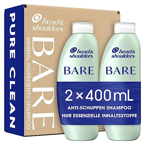 Head & Shoulders Bare, Pure Clean, Anti-Schuppen Shampoo (2x 400 ml), ohne Sulfate, Parabene und Silikone, , Damen und Männer, gegen juckende Kopfhaut, fettiges Haar, Frischegefühl