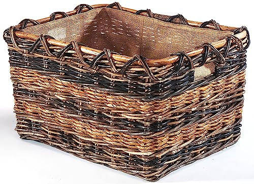 Kobolo Holztrage Holzkorb für Kaminholz eckig - Rattan und Bananenblatt - mit Jutestoff ausgestattet - Gr2