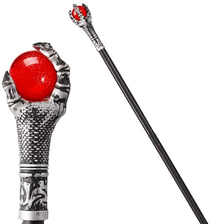 Spooktacular Creations Canne de marche pour Halloween - Rouge - Antique - Bâton rond pour costume de sorcier - Sceptre - Accessoire pour fête d'Halloween, jeux de rôle, fêtes déguisées