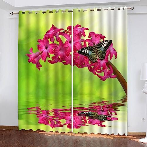 TAOLU Vorhang Blickdicht 150x166cm Hyazinthe Gardinen Mit 12 Ösen 3D Polyester Schallschutz Vorhänge Schmetterling Tier Natur Verdunkelungsvorhang 2Er Set Wohnzimmer Kinderzimmer Thermovorhang