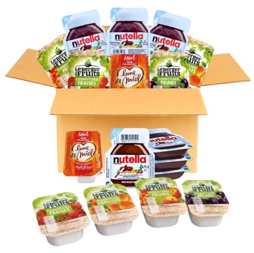 60 Barquettes individuelles de Préparation de fruit,Miel et Pâte à tartiner | LE BERGER DES FUITS pêche, fraise, prune, abricot - Petit déjeuner,Airbnb, restauration, buffet
