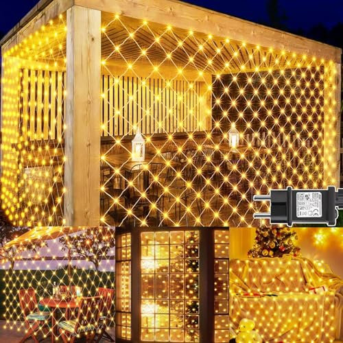 Dekofun Lichternetz Außen 3x2m 200 LED Lichterkette Netz Außen mit Timer, Stecker, 8 Modi Weihnachtsbeleuchtung Netz Wasserdicht Lichtervorhang für Garten Balkon Busch Zimmer Deko - Warmweiß