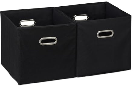 Relaxdays Aufbewahrungsbox, 2er Set, Faltbare Regalboxen, Grifflöcher, HxBxT: 32 x 33 x 33 cm, Faltboxen, Leinen, schwarz