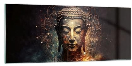 ARTTOR Glasbild 100x40cm Wandbild Glasdruck Architektur Kultur - 5775 | Buddha Meditation Religion Panorama Groß Modern Dekoration Wohnzimmer Schlafzimmer Küche Wanddeko Kunstdruck Art ARTTOR