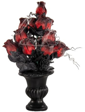 Horror-Shop Gothic Blumenvase mit verblühten Rosen & Spinnennetz