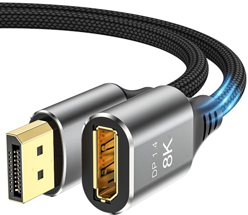 DGHUMEN DisplayPort Extension Cable 0.5M, 8K@60Hz,4K@120Hz DisplayPort 1.4 Male to Female Extension Cable, Braided DP to DP Extended Cord for Gaming Monitor, TV, PC, Laptop