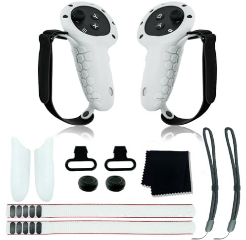 Kit de couvercle antidérapant et anti-projection avec dragonne, couvercle de batterie, kit de boîtier de contrôleur de batterie amovible, capuchon à bascule for accessoires Meta Quest 3 VR (blanc)/839