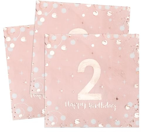 Servietten 2. geburtstag, 30 Stück Rosa Geburtstags Servietten, Happy Birthday 2 Serviette, 3-Lagig Milestone 2 Tischdekoration Papierservietten für mädchen Geburtstag Feiern Party Jubiläum