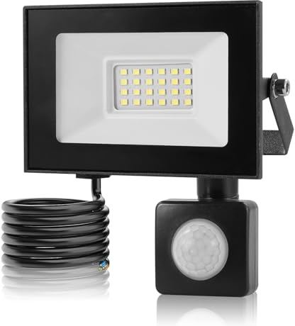 Sararoom 20W Security Lights Outdoor Motion Sensor, 2000LM 6500K Daylight White PIR Sensor Security Light, IP66 Waterproof LED Flood Light Outdoor for Courtyard, Rooftop, Park, Garage, Court