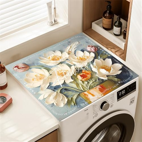 Odot Tapis de Protection pour Dessus de Machine à Laver, Antidérapant Housse de Machine à Laver pour Machine à Laver ou Sèche-Linge Buanderie Réfrigérateur -Vision 3D (Blanc,40x40cm)