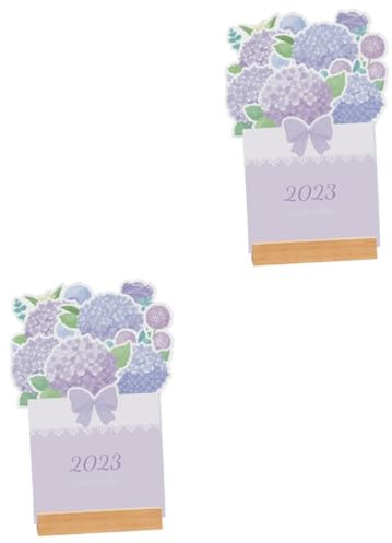 Tofficu 2stücke Tischkalender Mit Blumenmotiv Kreativer Papierkalender Für Büro Zuhause Holzsockel Minimalistisches Design Für Bessere Organisation Einfache Karten-insert-funktion Für