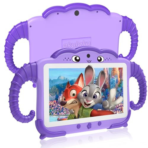 Okulaku Tablette pour Enfant 7 Pouces Android avec WiFi Bluetooth Contrôle Parental Logiciel Enfant Pré-Installé Quad Core 32Go ROM Tablette Tactile Educative Violet