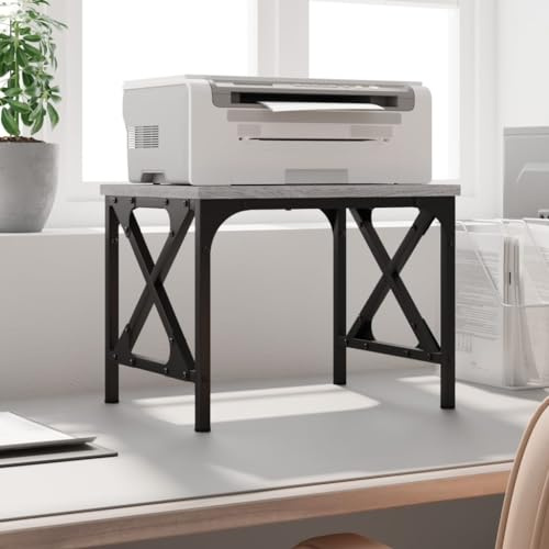 Hovothy Druckerständer Druckerhalter Druckerregal Mobiler Regal für Drucker Druckertisch Holz Büromöbel Fax-Aktenvernichter Regal Grau Sonoma 40x30x31 cm Holzwerkstoff Metall