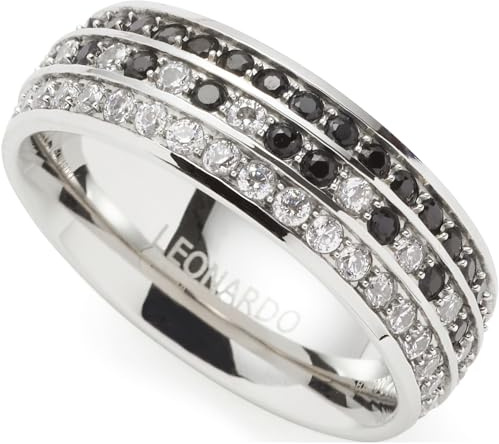 JEWELS BY LEONARDO Ring Atura, Band-Ring aus silberfarbenem Edelstahl, Gr. 20 (63), klare und schwarze Zirkonia Steinchen, Schmuck Damen Geschenk, 024321