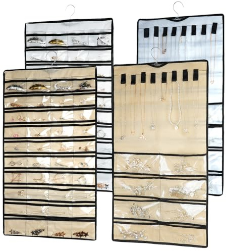 Mulaibdin 2 Stück Schmuck Organizer Hängend, Schmuckaufbewahrung Wand mit Aufhänger, Doppelseitig Schmuckschrank Hängend Tür,Ohrringe,Halsketten,Ringe, Schrank Aufbewahrung