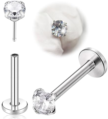 TuseRxln 2 Pcs G23/F136 Titanium Tragus Piercing Jewellery, 8mm Piercing Jewelry, Nose Stud Cubic Zircon Piercing Jewelry for Women Men