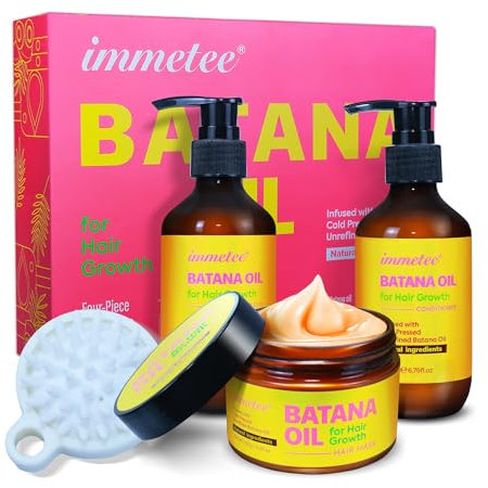 immetee Set di shampoo e balsamo Batana, olio batana per la crescita dei capelli, con maschera per capelli e pettine per massaggi, trattamento idratante per capelli, 6.76 Fl Oz ciascuno, 4-Pack
