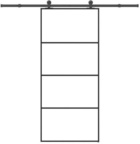 vidaXL Schiebetür mit Beschlag 90x205 cm ESG-Glas & Aluminium, Schiebetür auf Schiene, Scheunentor, Zimmertür, Hängetür, Schiebetür Innen, Innentür