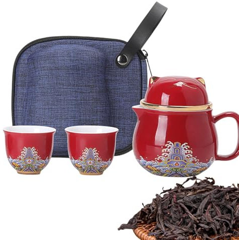 Ceramic Teapot Set Porcelain Tea Cups, Fine Mesh Strainer