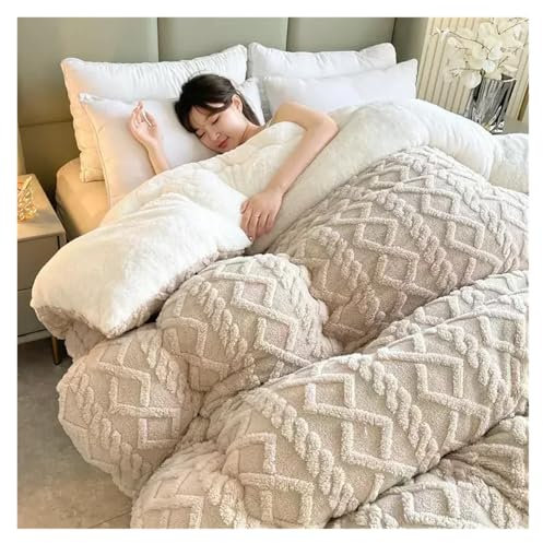 WONLEU Winter-Decke Super Dicke, warme Winterdecke for das Bett, künstliche Gewichtsdecken, weiche, Bequeme, wärmende Steppdecke Plüsch Decke Winter(Khaki,150x200cm 4kg)