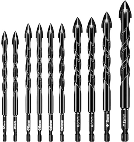 Taladro helicoidal excéntrico de alta resistencia, juego de brocas excéntricas - 10X brocas de carburo,Juego de brocas multifunción para ladrillo de vidrio, cemento, baldosas, madera, juego de brocas