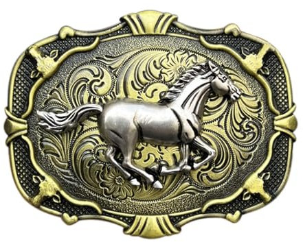 Ceeyoll Western Cowboy Belt Buckle,Western Gürtelschnalle 84 x 62 mm,Antike Goldene Gürtelschnallen Für Laufende Pferde,Gürtelschnalle Herren für Gürtel, Handtaschen und Lederwaren.