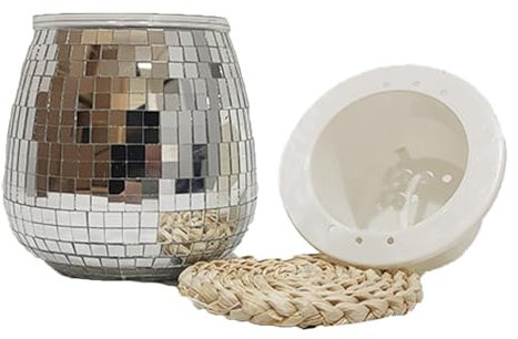 1PC Disco Ball Planter, Silver Glitter Mirror Disco Ball Vase, Breathable Disco Planter with Drain Tray, Disco Ball Vases for Centerpieces Home Office