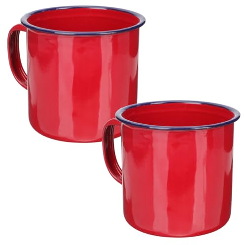 IMIKEYA 2 Pièces Tasses en Acier Émaillé avec Anse 500ml - Tasses à Café et à Thé en Métal Rouge Vintage - Mug à Vin pour le Camping, la Maison et l'Intérieur