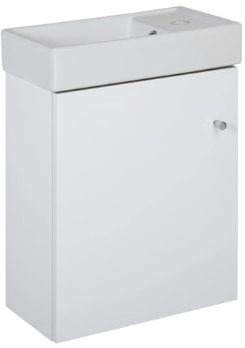 VBChome Juego de muebles de baño de 40 x 45 x 22 cm con lavabo de cerámica y armario colgante con puerta – Mango cromado flexible para baño de invitados y baños pequeños