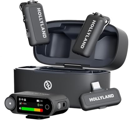Hollyland LARK MAX 2 Combo Microfono Lavalier Wireless, Cancellazione del Rumore AI, Audio Full-Chain a 32 bit, Portata 340 m, Microfono per iPhone, Android, fotocamera (2TX +2RX+Custodia di Ricarica)
